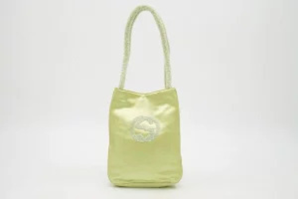 Gucci Tote Interlocking GG Beaded Satin Pastel Green